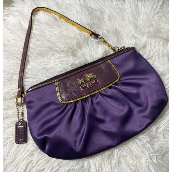 y2k COACH Amanda Purple Gold Satin Wristlet - Picture 1 of 8